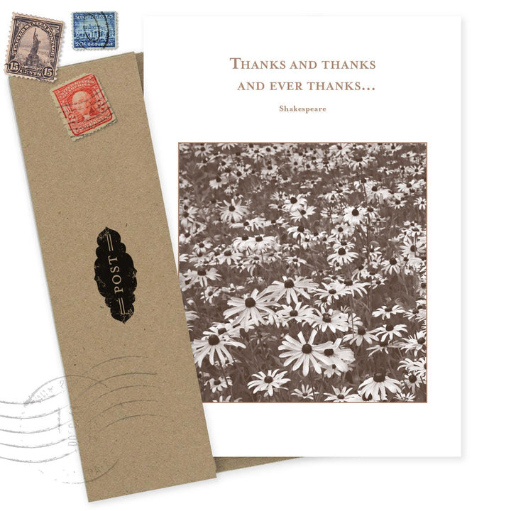 Shannon Martin Ever Thanks thank you card with Shakespeare quote and sepia floral photo