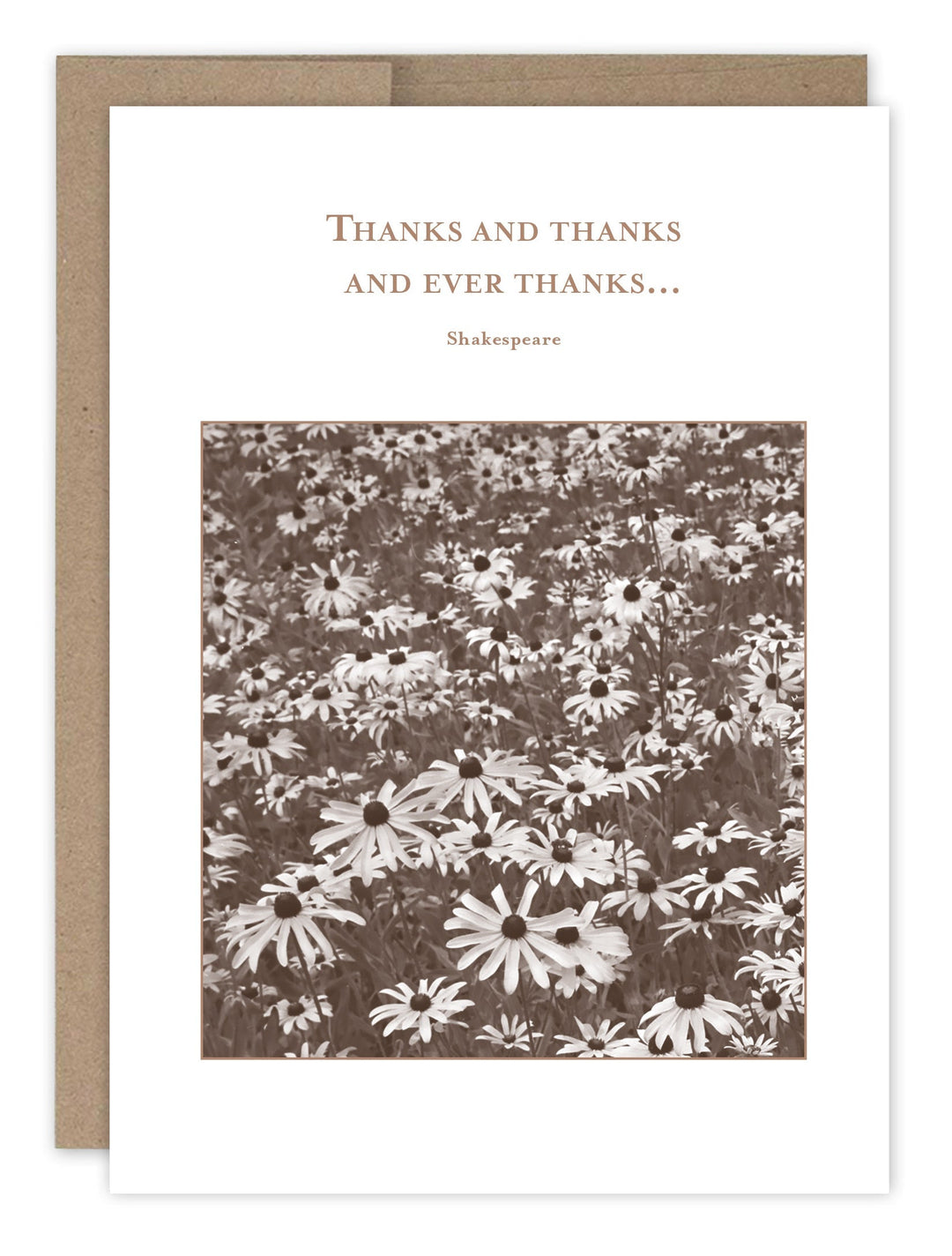 Ever Thanks thank you card featuring Shakespeare quote with sepia wildflower photograph