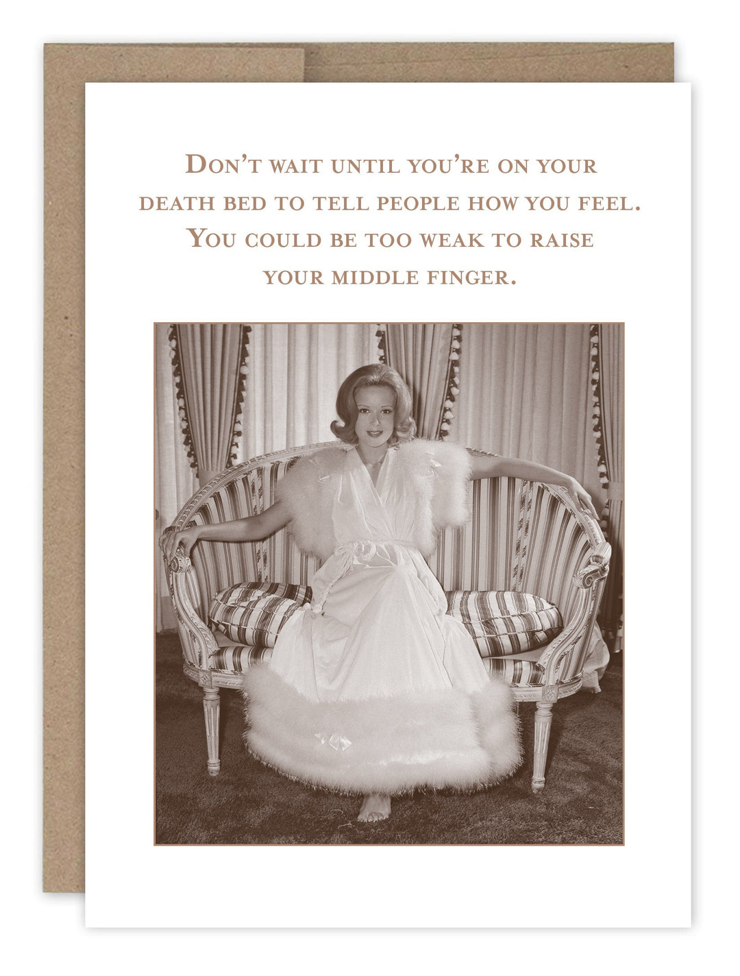 Shannon Martin Design birthday card featuring vintage woman photo with humorous text about expressing feelings