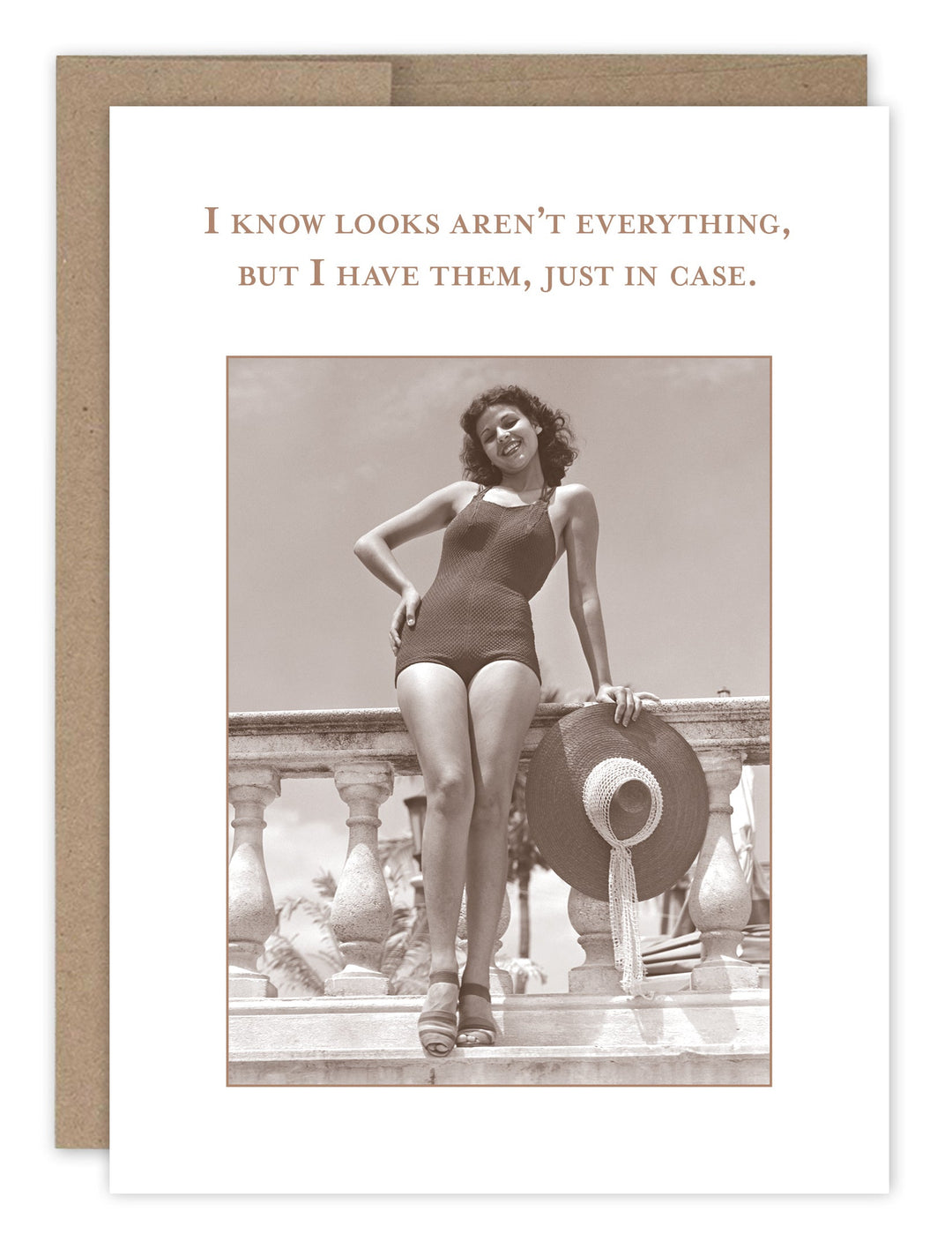 Shannon Martin Design greeting card with vintage woman photo and humorous text about looks