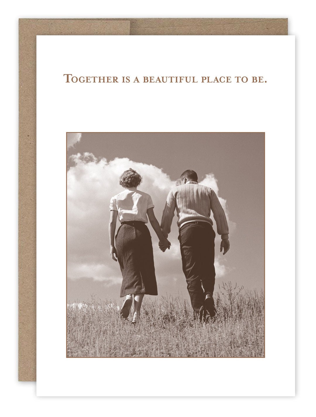 Anniversary card featuring vintage couple walking together with text 'Together is a beautiful place to be'