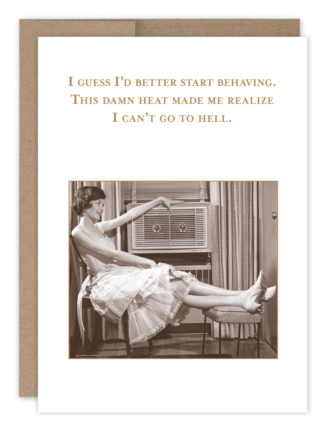 Shannon Martin Design greeting card featuring vintage woman with air conditioner and humorous text