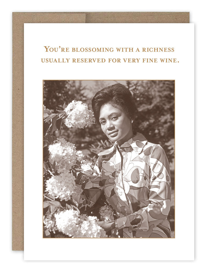 Shannon Martin Design birthday card featuring vintage woman photo with floral message