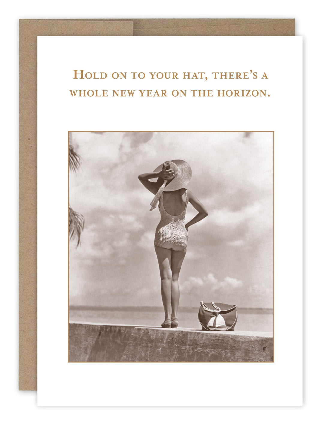 Shannon Martin Design birthday card featuring vintage woman photo with 'Hold on to your hat' text