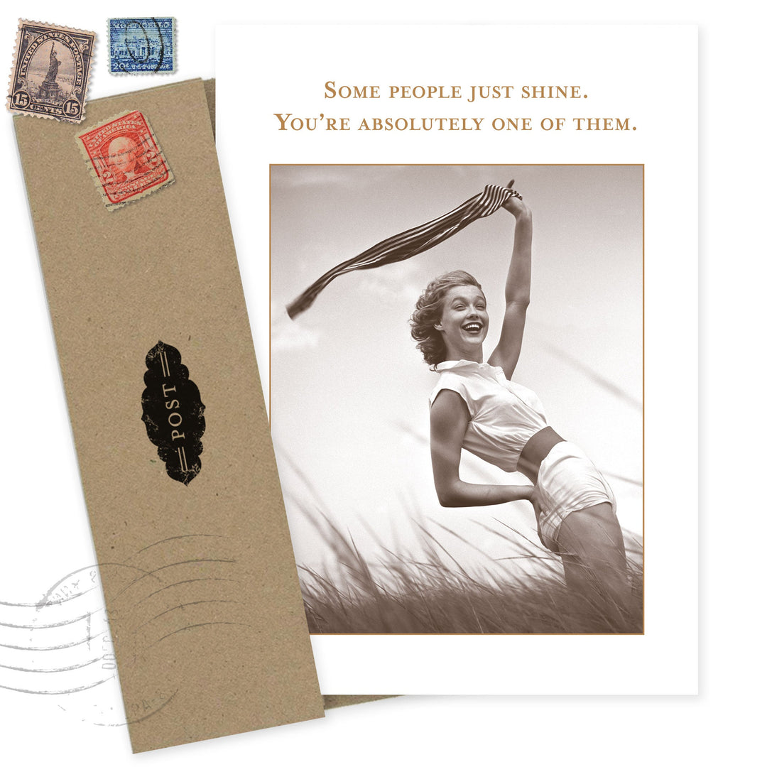 Shannon Martin Design greeting card featuring vintage woman photo with inspirational shine message