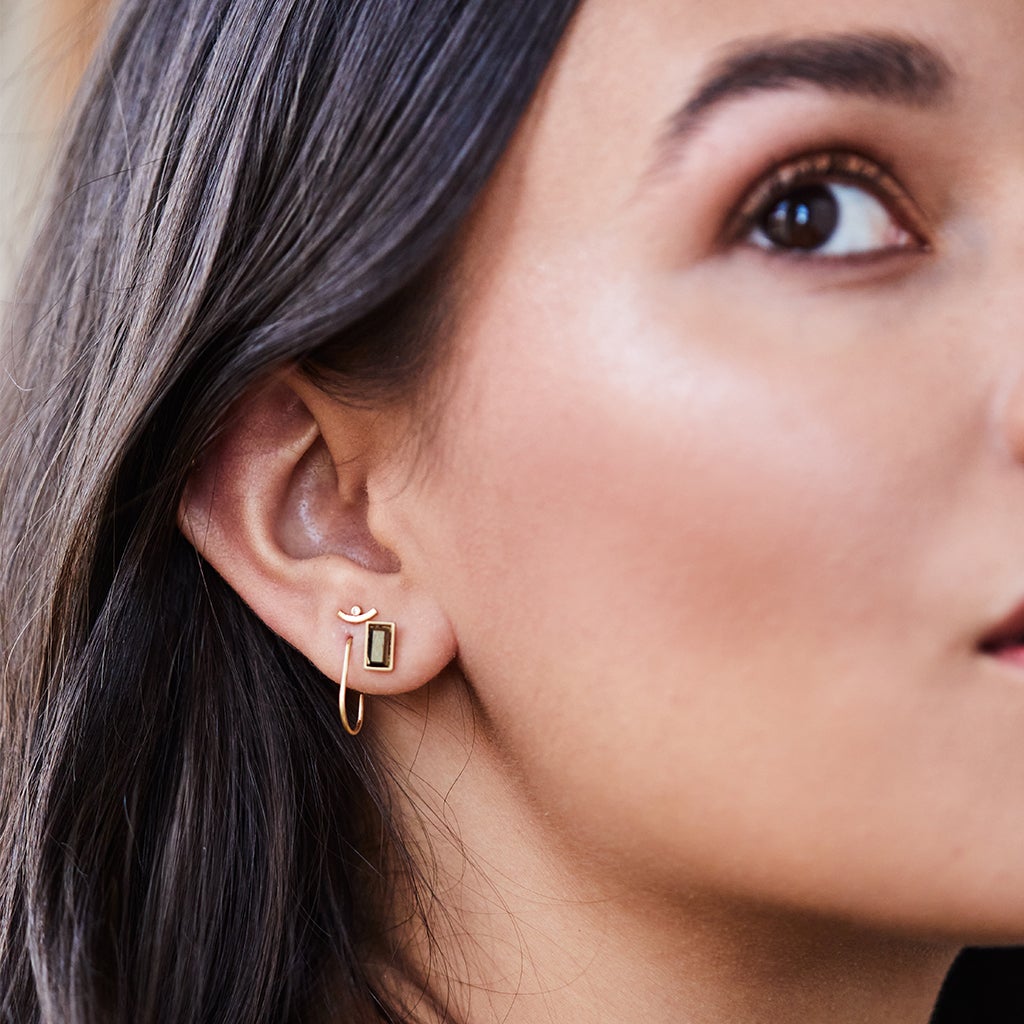 Scout Stud Trio earrings in pyrite gold finish worn by model