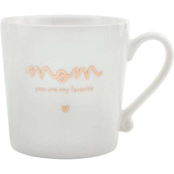 White ceramic mug with rose gold 'mom you are my favorite' text and heart