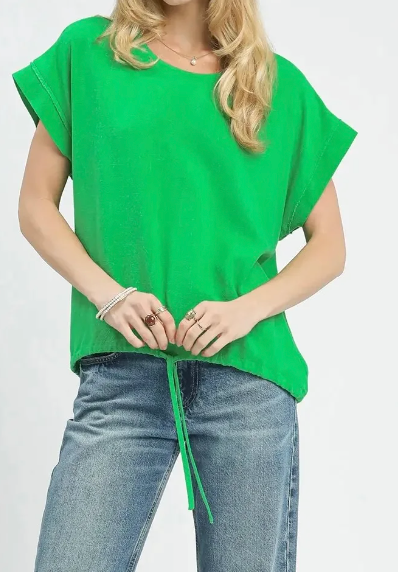 Drawstring Linen Blend Top
