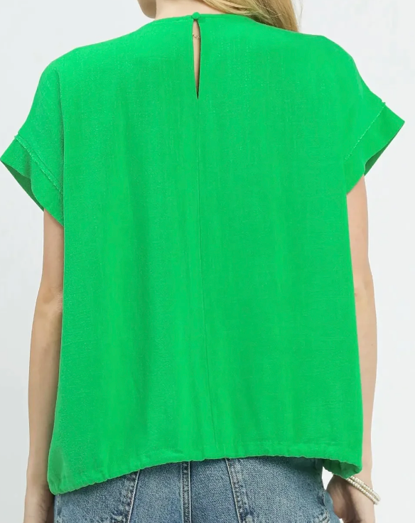 Drawstring Linen Blend Top