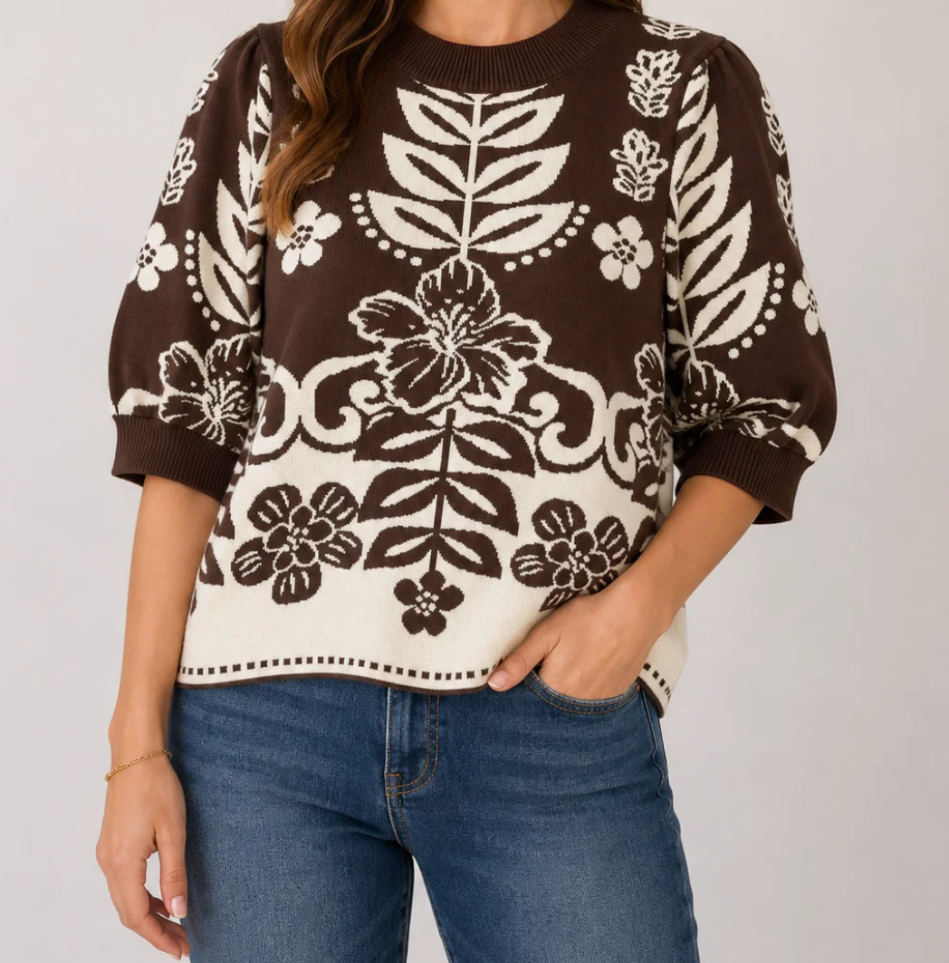 Short Sleeve Knit Pattern Top