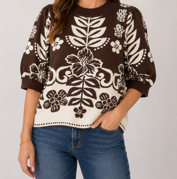 Short Sleeve Knit Pattern Top