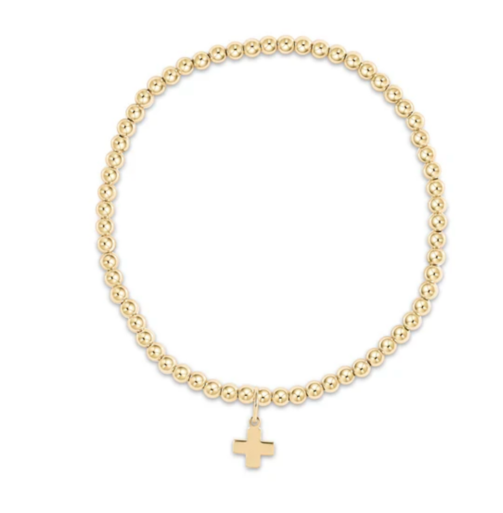Classic Gold Bead Bracelet with Signature Cross Small Charm
