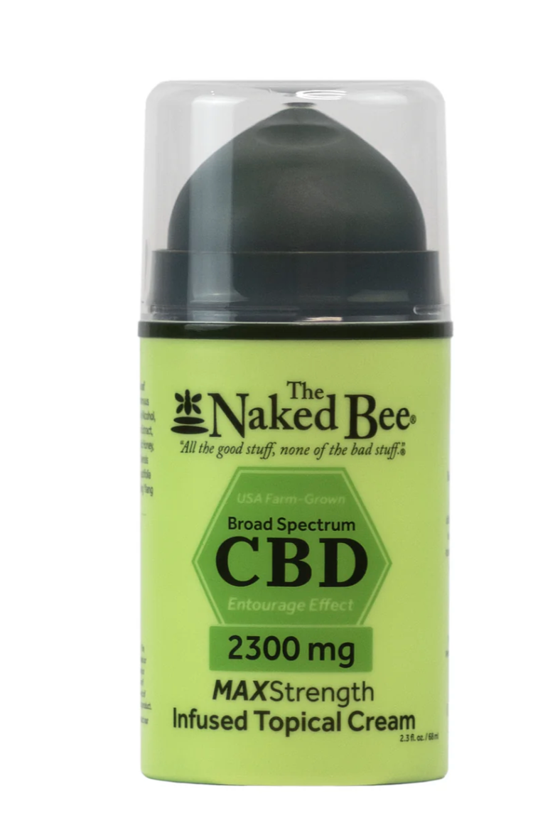 The Naked Bee 2300mg CBD Max Strength Infused Topical Cream in green pump bottle