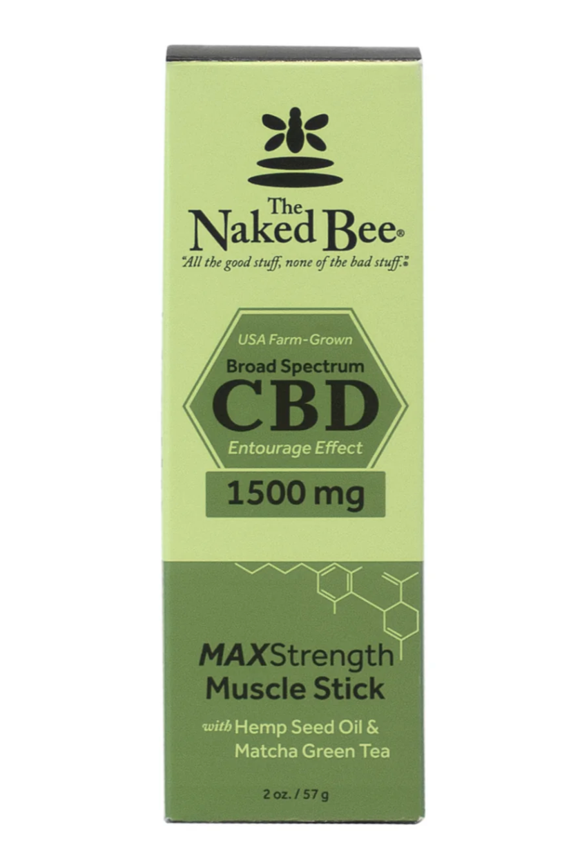 The Naked Bee CBD Max Strength Muscle Stick 1500mg green packaging box