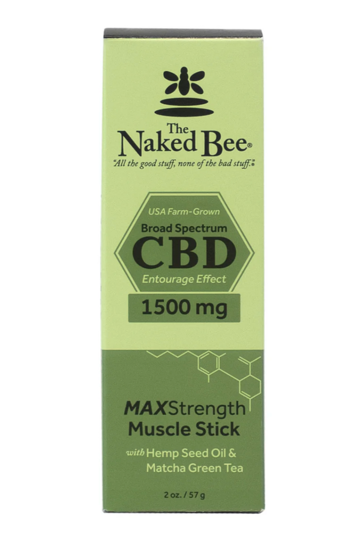 The Naked Bee CBD Max Strength Muscle Stick 1500mg green packaging box