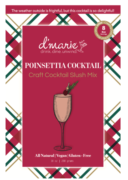 D'Marie Poinsettia Cocktail craft slush mix package with festive holiday plaid design