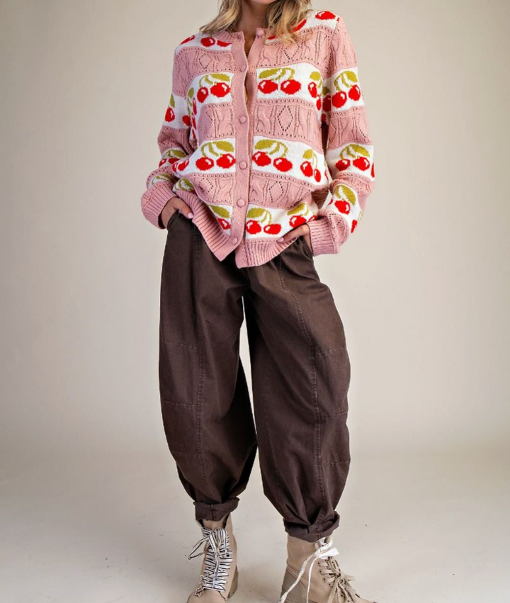 Cherry Patterned Button Down Cardigan