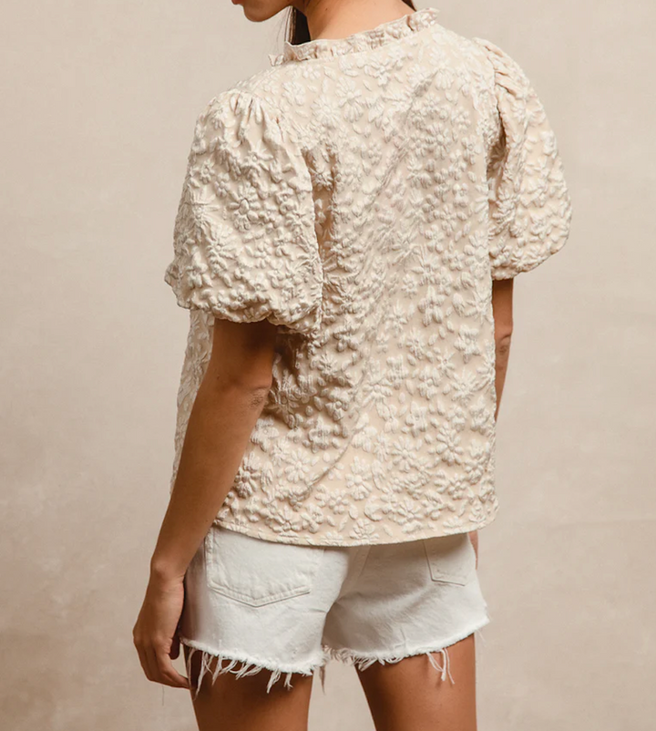 Floral Pattern Ruffled V-Neck Top