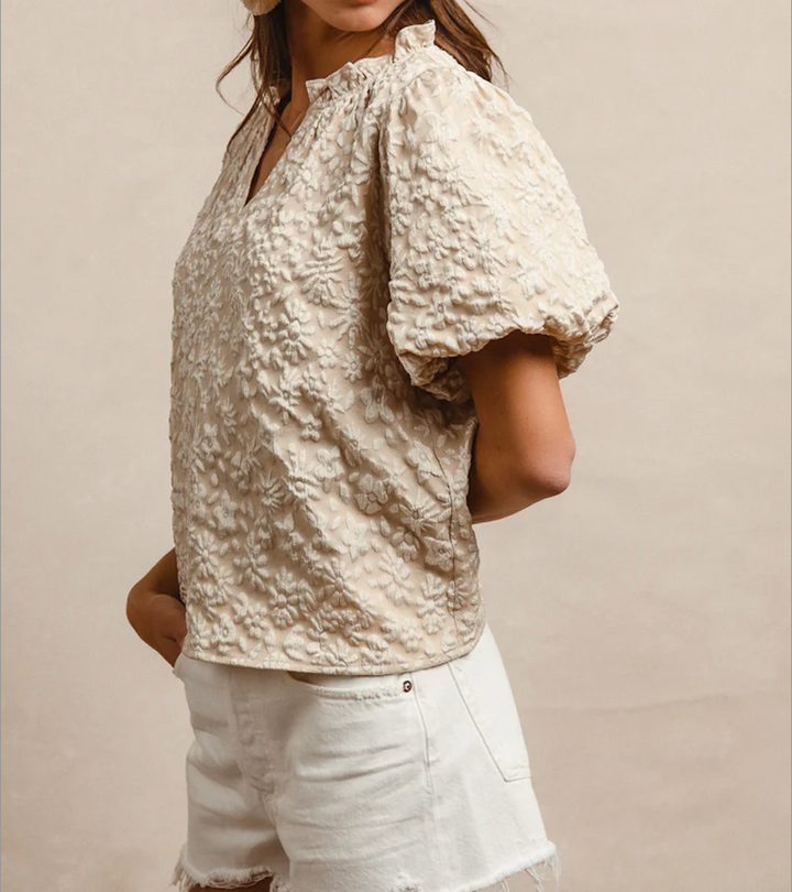 Floral Pattern Ruffled V-Neck Top