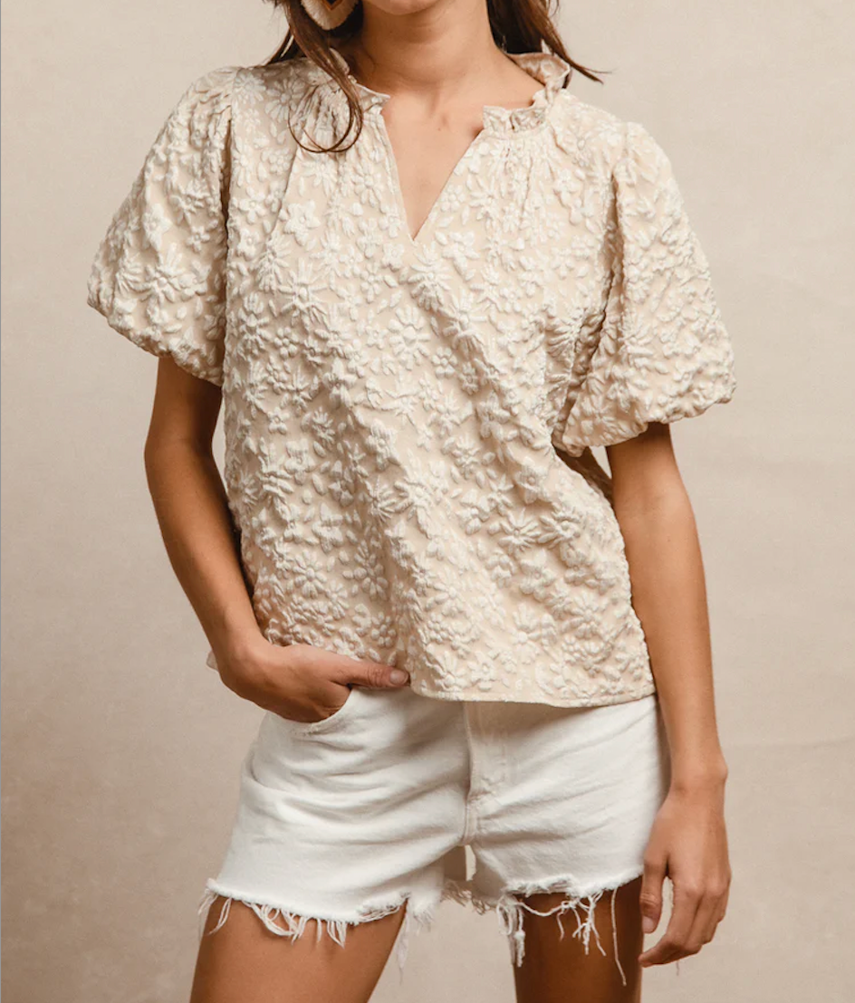 Floral Pattern Ruffled V-Neck Top
