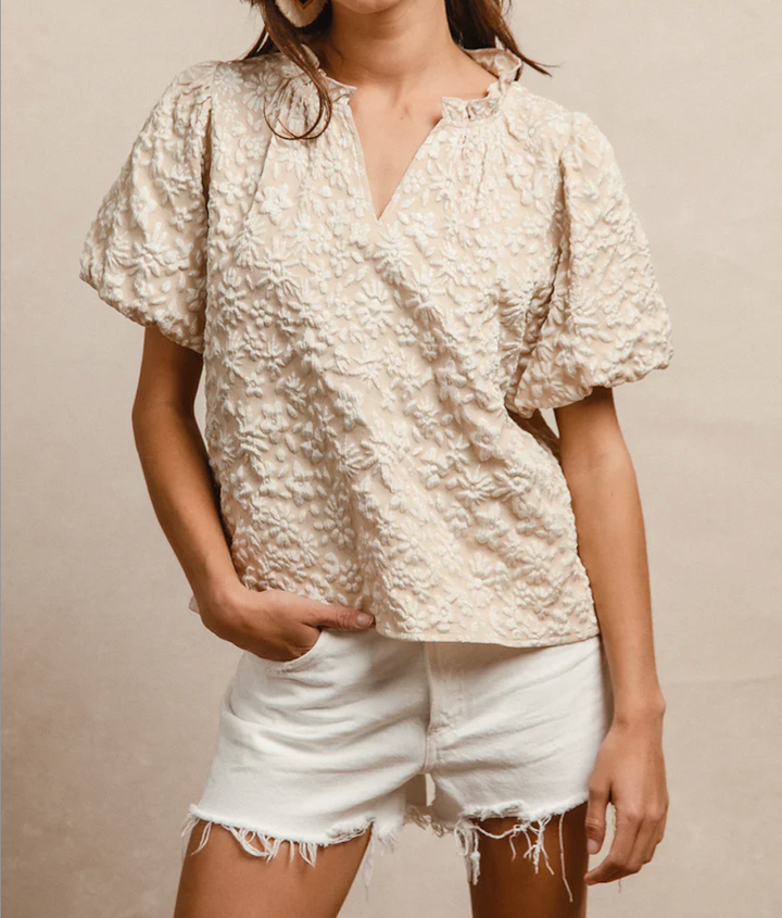 Floral Pattern Ruffled V-Neck Top