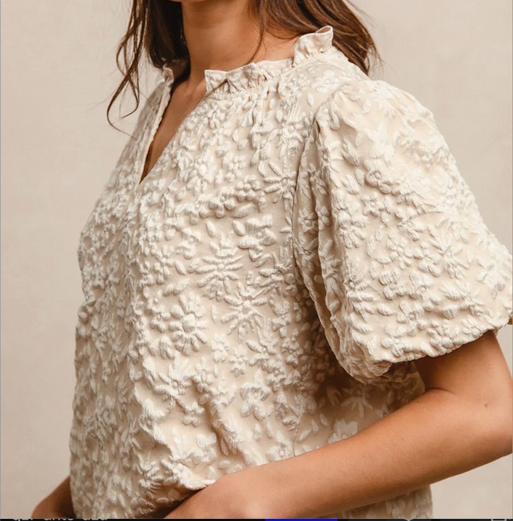 Floral Pattern Ruffled V-Neck Top