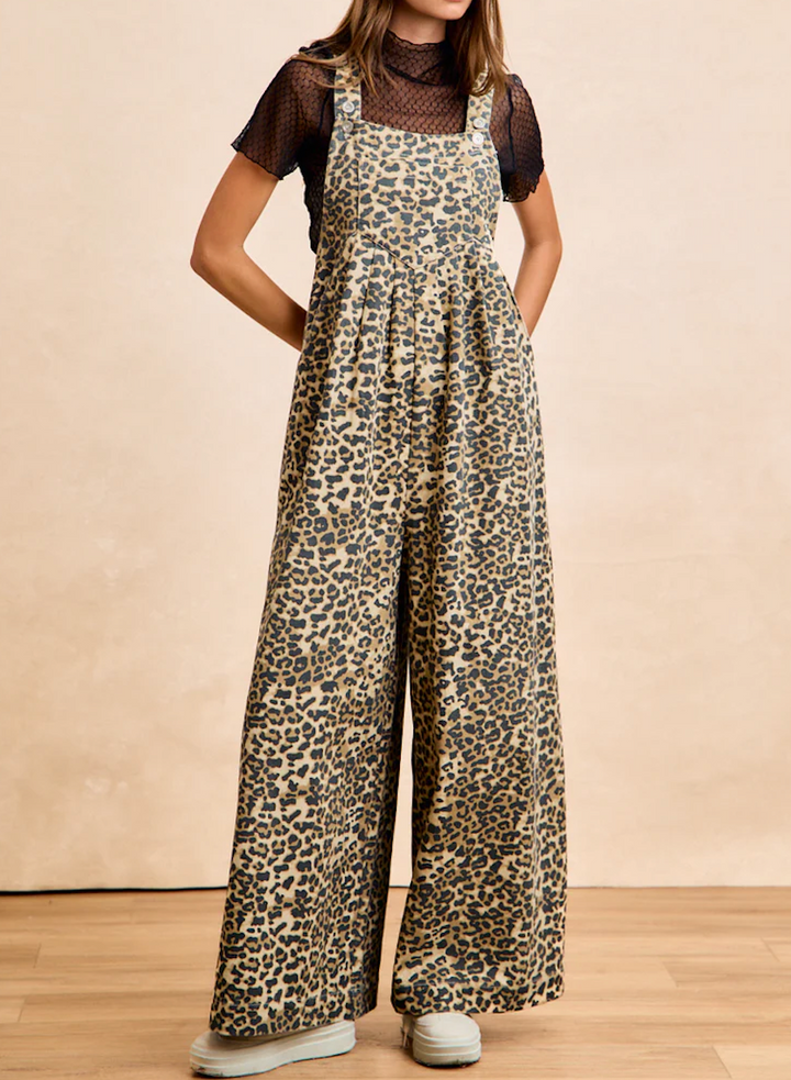 Leopard Print Wide Leg Overalls