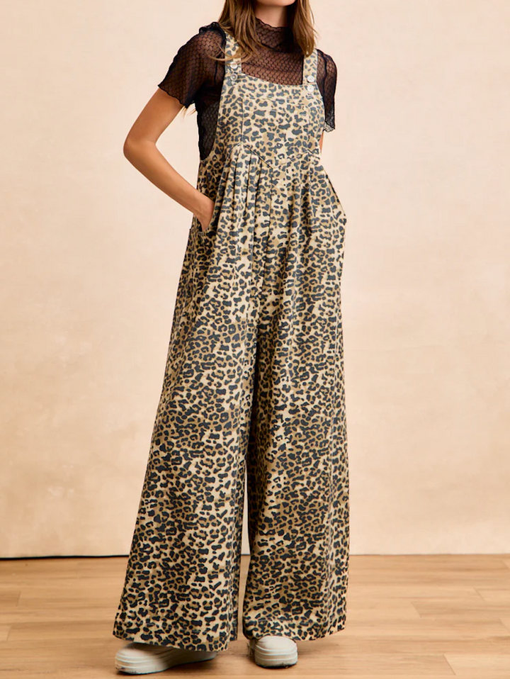 Leopard Print Wide Leg Overalls