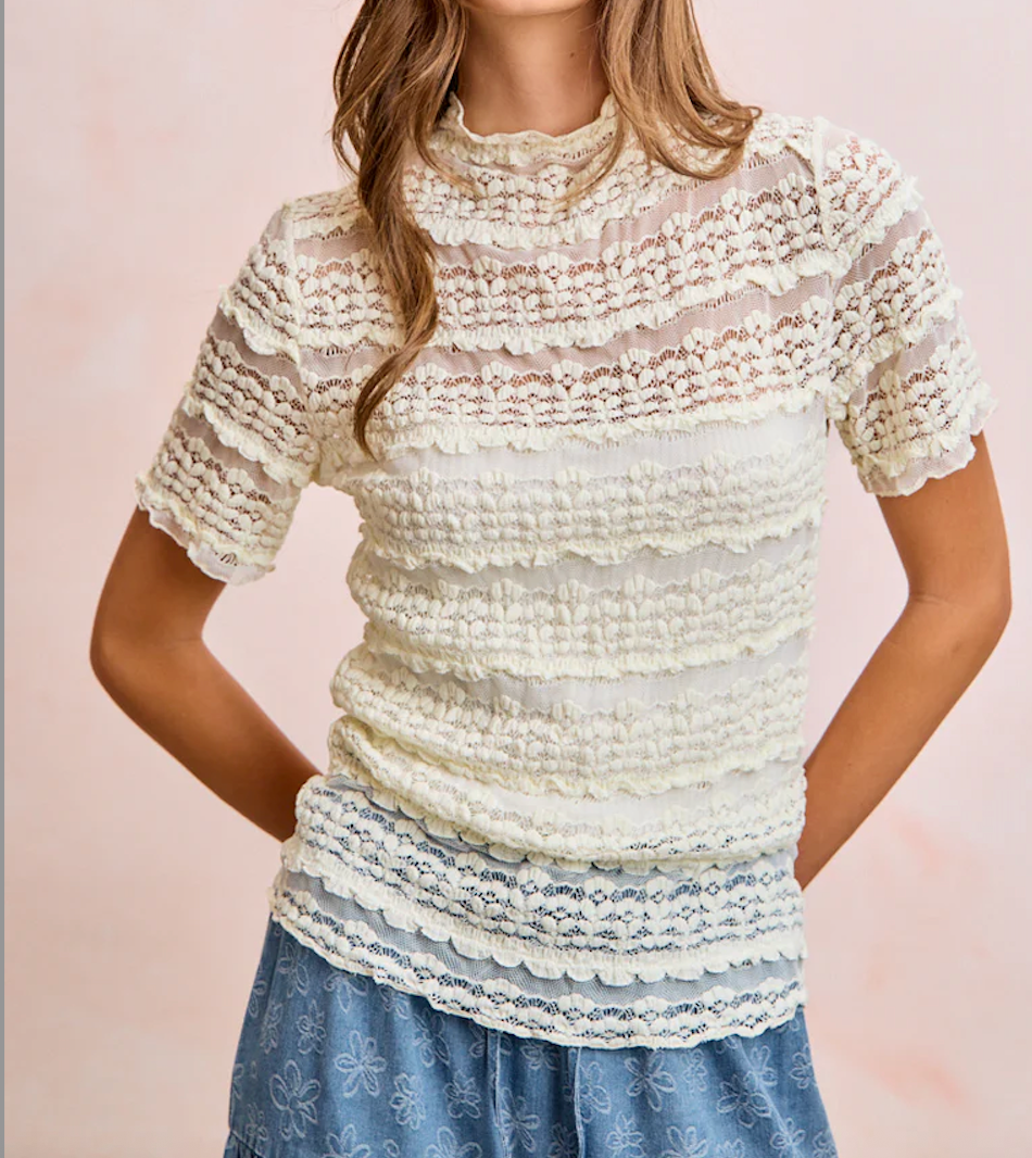 RUFFLES DETAIL FLOWER LACE TOP