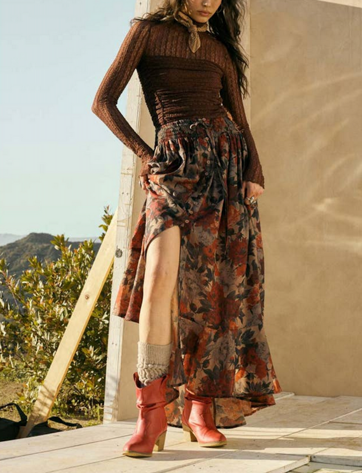 Floral-Print Button-Front Maxi Skirt