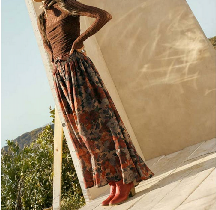 Floral-Print Button-Front Maxi Skirt