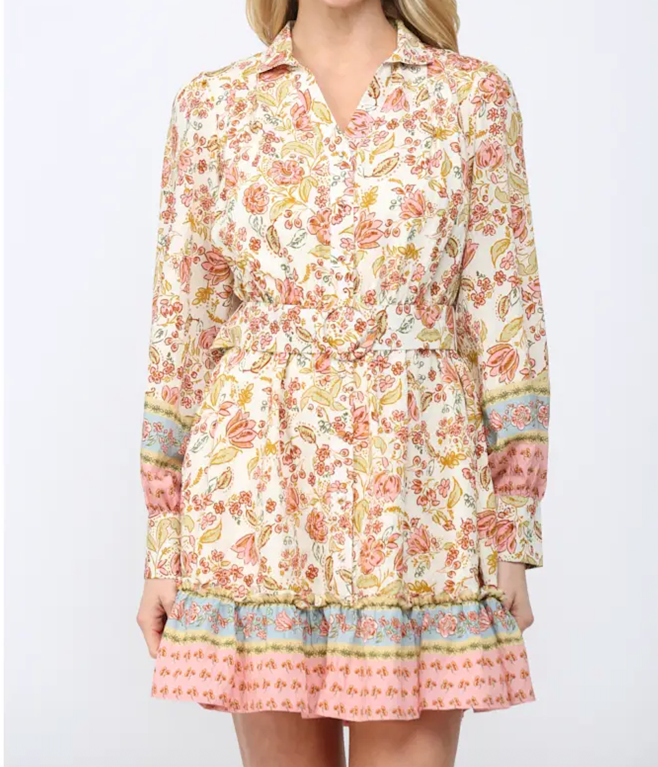 Border Print Shirt Dress