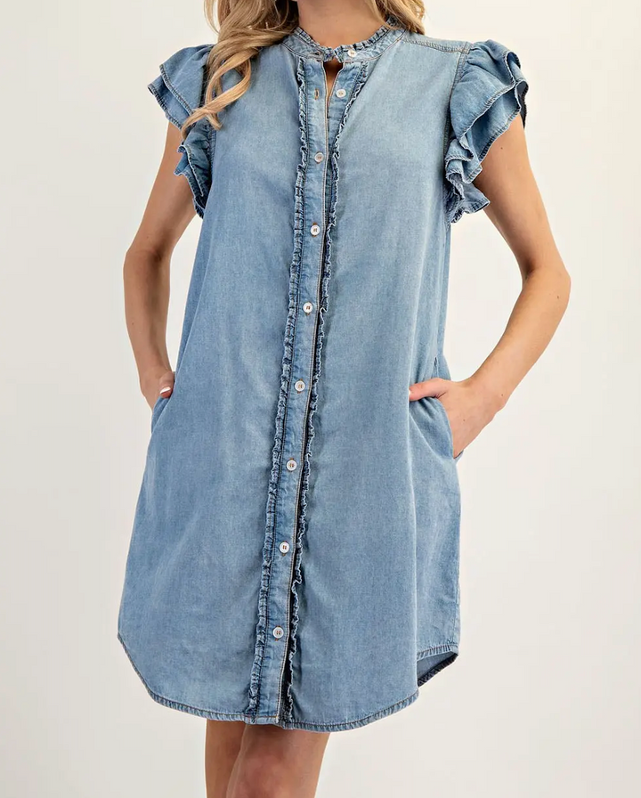Button Down Ruffle Mini Dress