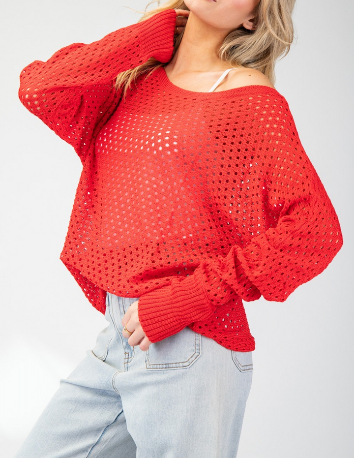 Eyelet Knit Sweater Top