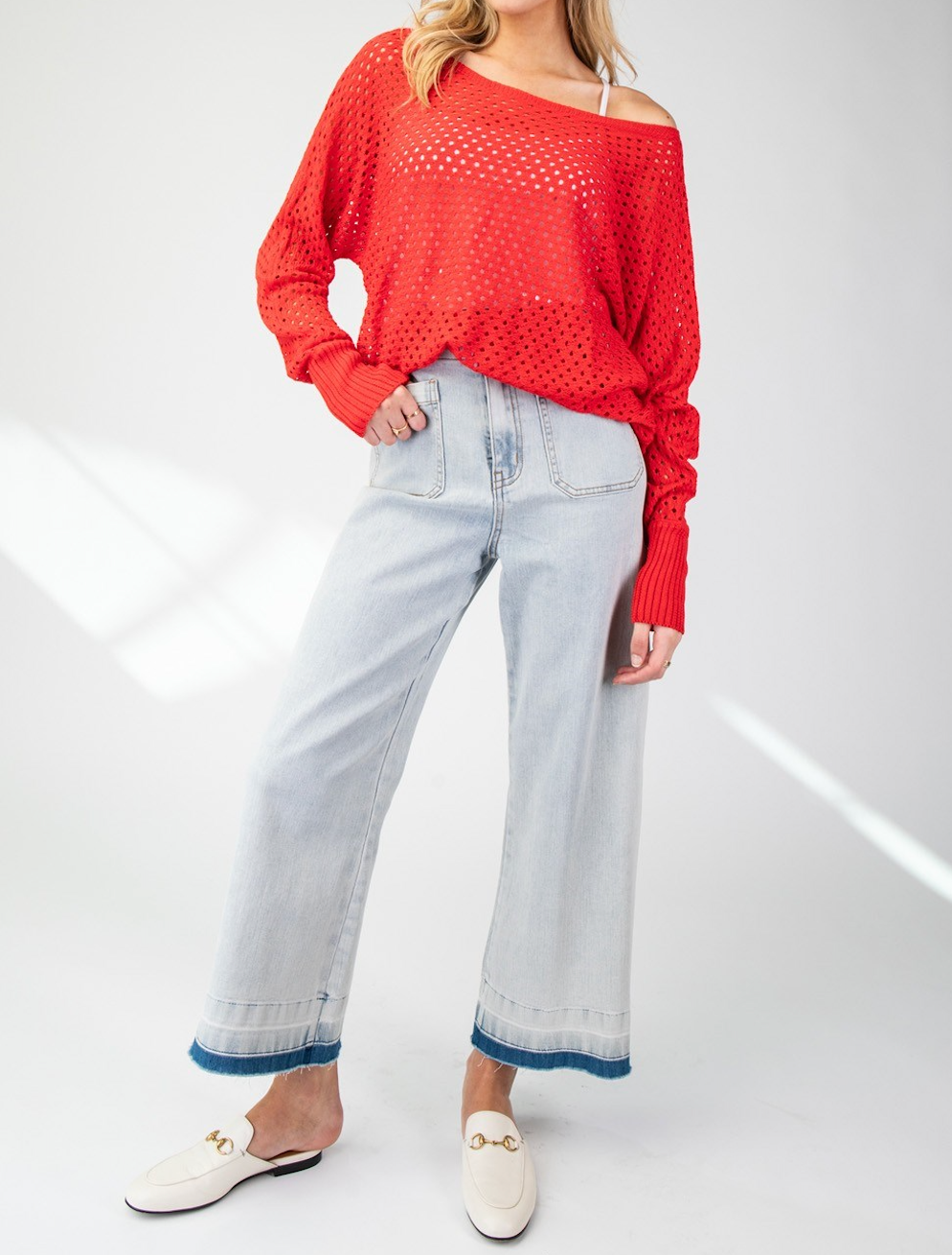 Eyelet Knit Sweater Top