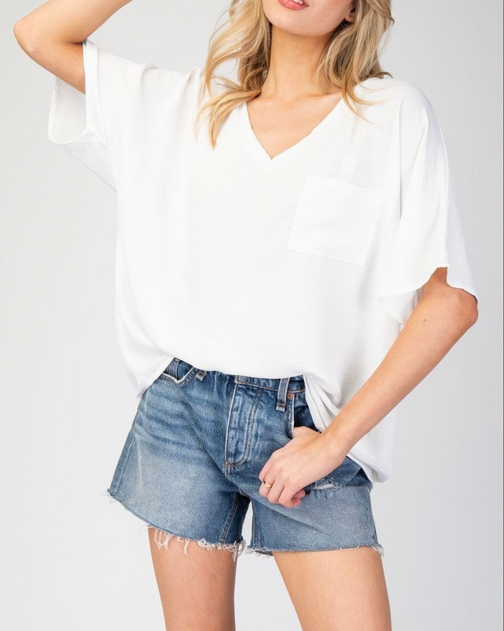 Solid V-neck Pocket Tee