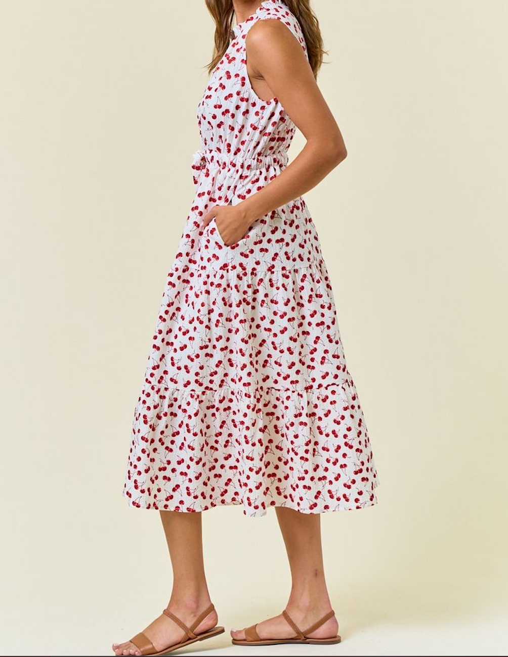 Cherry Print Tiered Midi