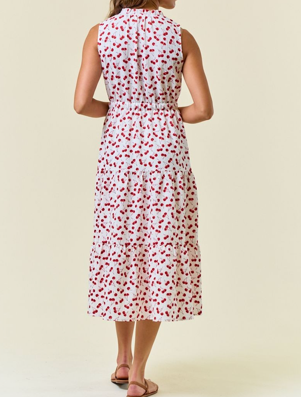 Cherry Print Tiered Midi