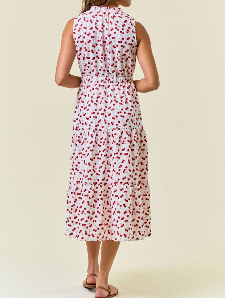 Cherry Print Tiered Midi