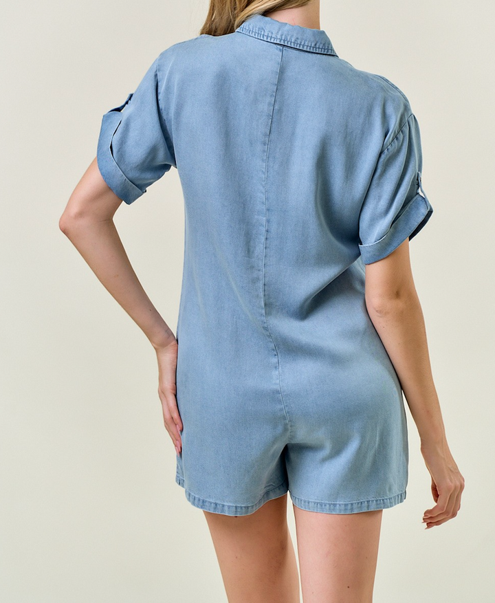 Roll-up Tab Short Sleeve Henley Romper