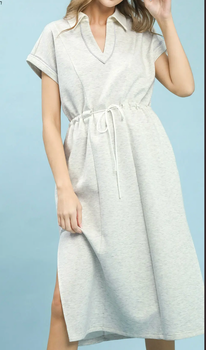 Contrast Trim Collared Midi Dress