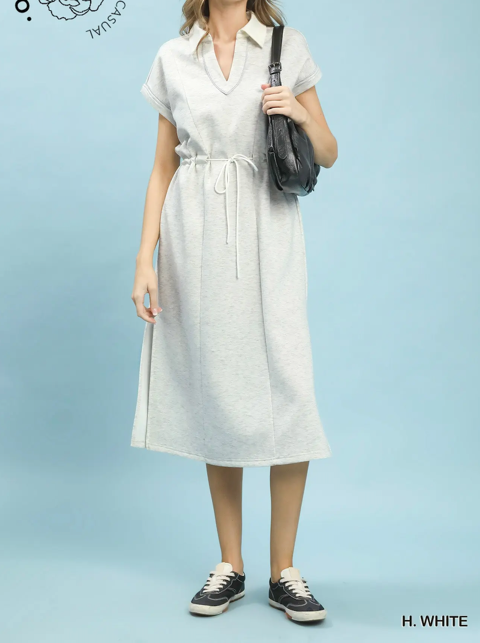 Contrast Trim Collared Midi Dress