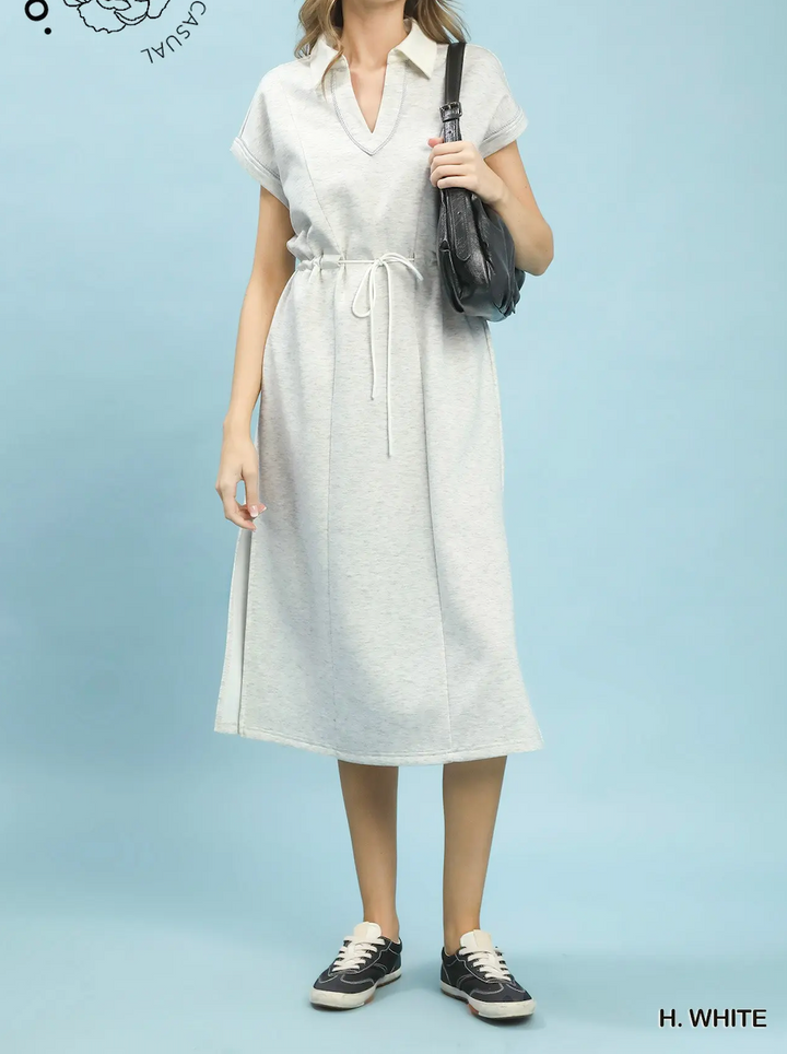 Contrast Trim Collared Midi Dress