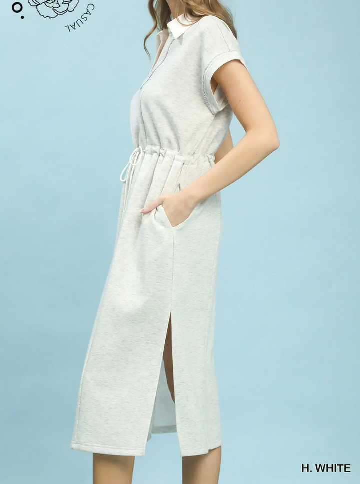 Contrast Trim Collared Midi Dress