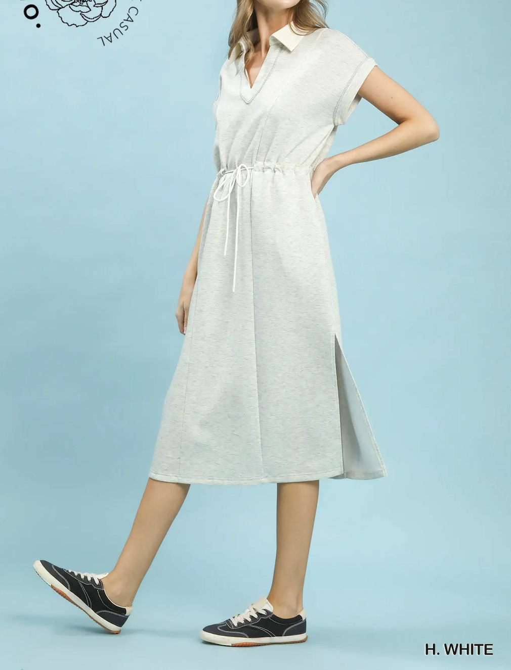 Contrast Trim Collared Midi Dress