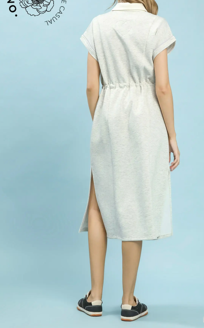 Contrast Trim Collared Midi Dress