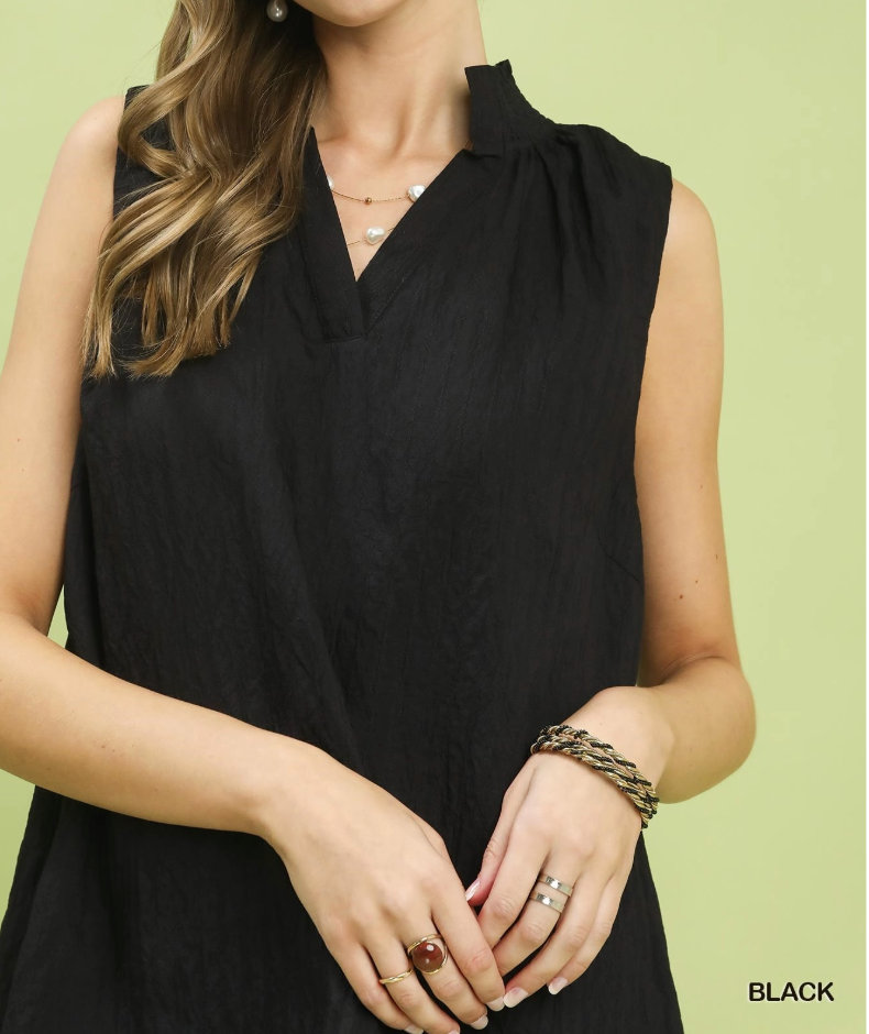 Sleeveless Textured Notch Neck Top
