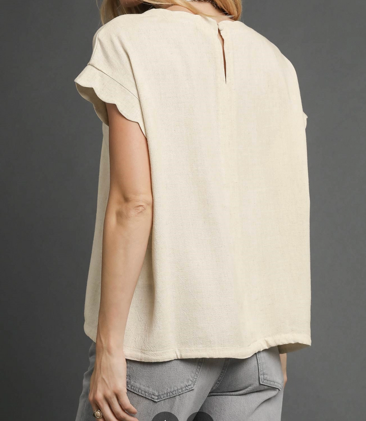 Linen Blend Rolled Sleeve Top