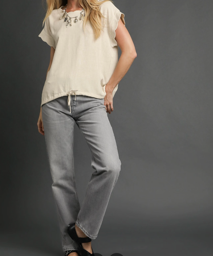 Linen Blend Rolled Sleeve Top