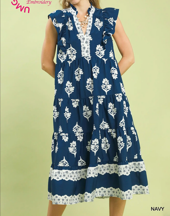 Tiered Ruffle Sleeve Maxi Dress